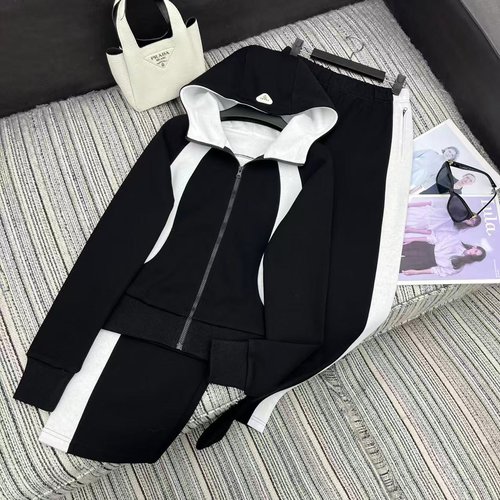 Prada Pra Series Color-Block Hooded Sweatshirt with Straight Pants