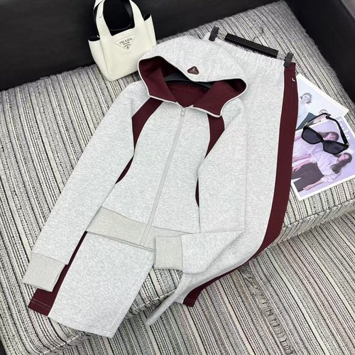 Prada Pra Series Color-Block Hooded Sweatshirt with Straight Pants