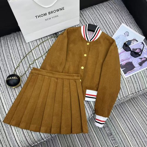Thom Browne Classic College-Style Corduroy Jacket with Pleated Skirt