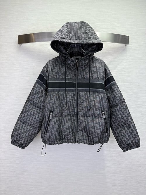 Dior Hooded Down Jacket with Floral Jacquard and Goose Down Filling