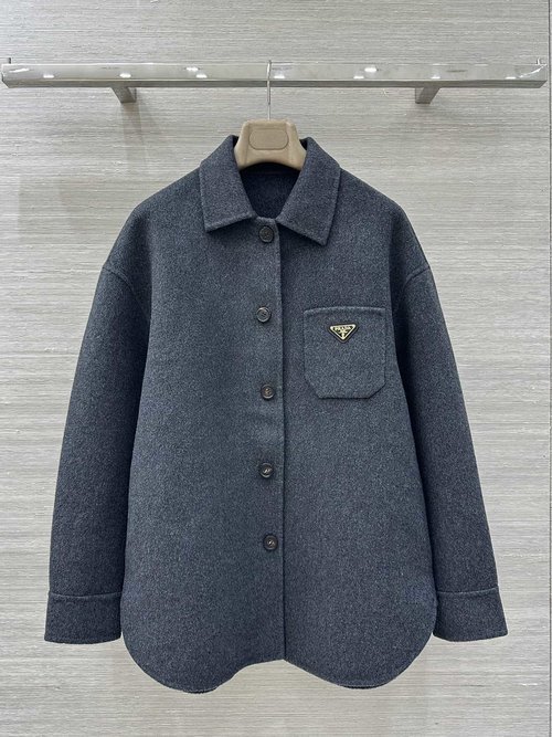 Prada Exclusive Original Triangle Logo Double - Faced Woolen Coat, Stylish and Streamlined