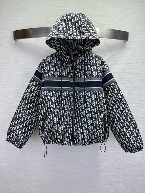 Dior Hooded Down Jacket with Floral Jacquard and Goose Down Filling