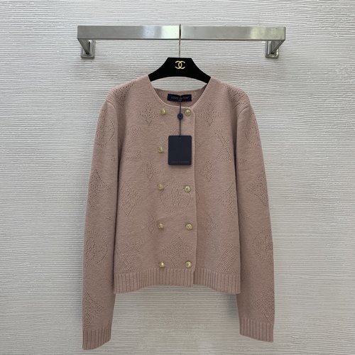 Louis Vuitton High-End Customized Wool Long-Sleeve Top with Gold Buckles