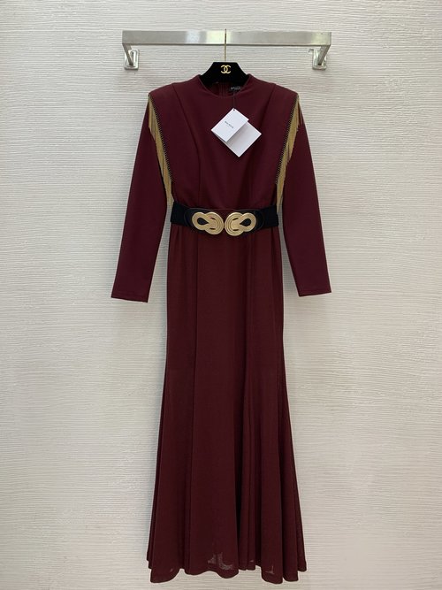 Balmain High-end Sequined Belted Mermaid Long Dress