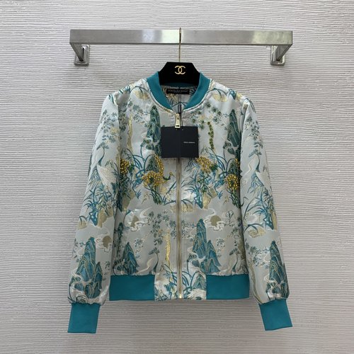 Dolce & Gabbana Premium Customized Jacquard Fabric Zip Collared Jacket