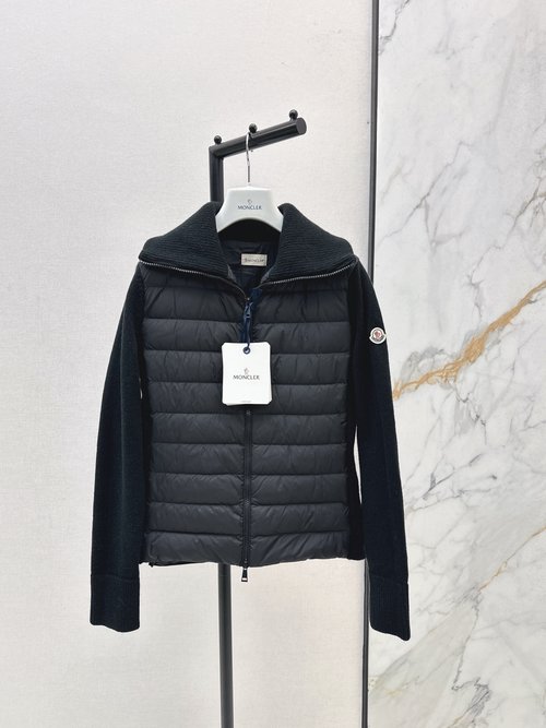 Moncler Knitted Spliced High-Collar Down Jacket, Stylish and Elegant