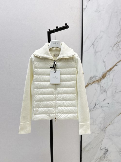 Moncler Knitted Spliced High-Collar Down Jacket, Stylish and Elegant