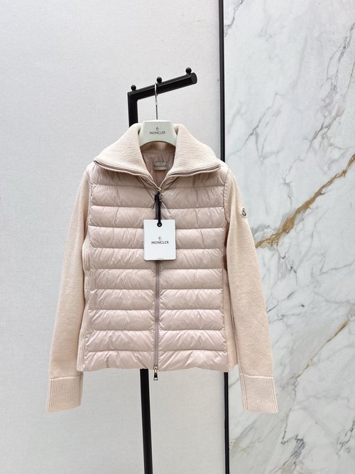 Moncler Knitted Spliced High-Collar Down Jacket, Stylish and Elegant