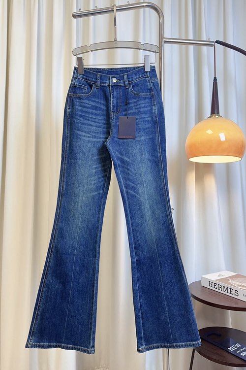 Loewe Custom Stretch Denim Flare Pants with Logo, Slimming and Fashionable