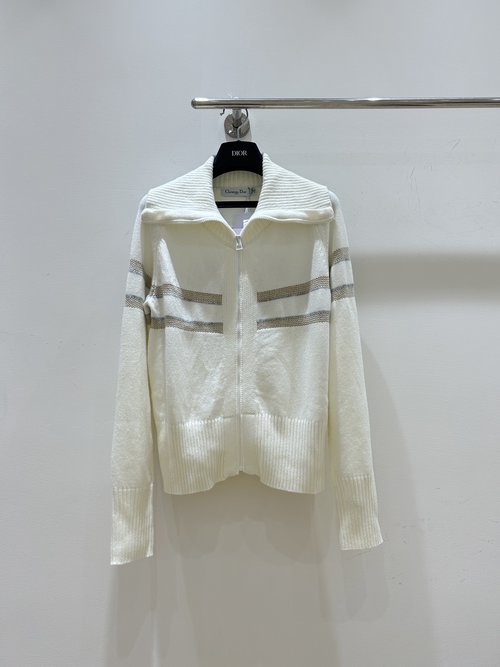 Dior Classic Jacquard Coat with Star Logo and Navy Collar