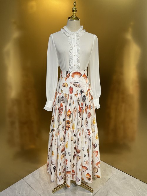 Dolce & Gabbana Conch Shell Cotton Print Full-Skirt