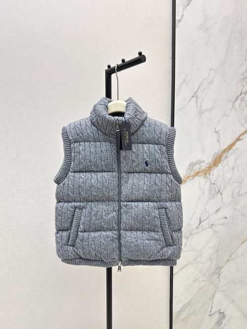 Polo Ralph Lauren Woolen Knit Down Vest with Logo Embroidery and Zipper