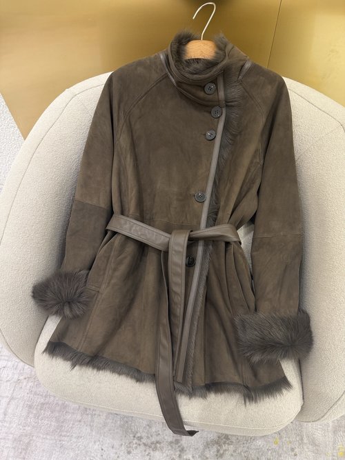 Loro Piana Imported Turkish Goat Lambskin Fur Coat with Belt