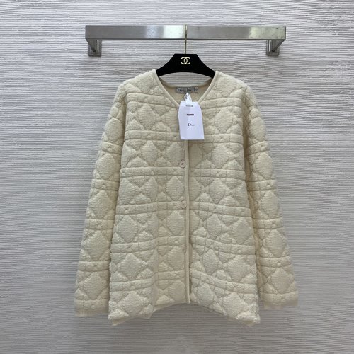 Dior Knitted Mid-length Cardigan with 3D Lattice & Logo Buttons