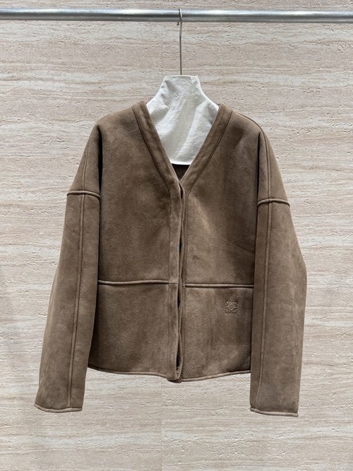 Loewe Loose-Fit Fur Coat with Embossed Logo and Dropped Shoulder