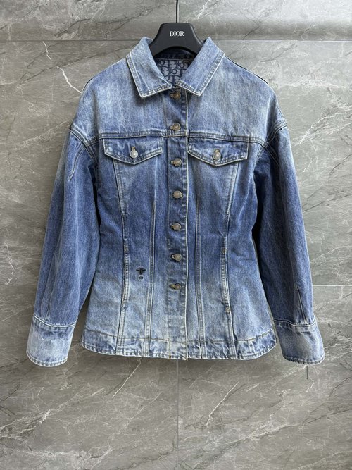 Dior Waist-Contracted Denim Jacket, CD Bee Embroidery