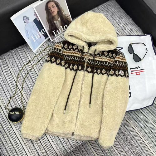 Moncler Recommended Lamb Wool Hooded Zippered Coat with Classic Armband