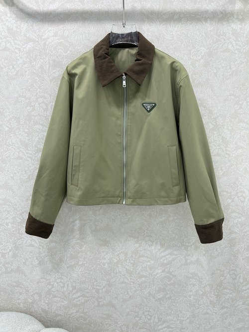 Prada Minimalist Turn-up Collar Jacket with Classic Triangle Logo