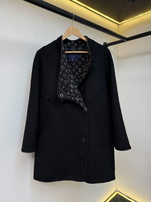 Louis Vuitton New Black Floral Leather - Buttoned Long Garment with Dust Cover