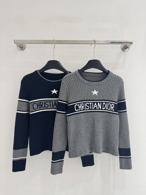 Dior Round Neck Long Sleeve Sweater, Two Color Options