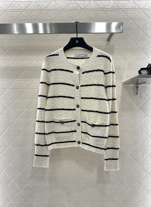 Dior Custom YB Cotton Knit Striped Cardigan with Anchor Logo