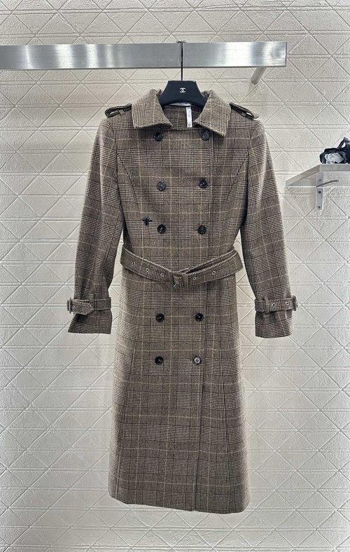 Dior Custom Imported Wool Checked Trench Coat with Bee Embroidery
