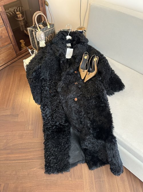 Hermes Premium Quality Imported Spanish Merino Lamb Fur Long Coat