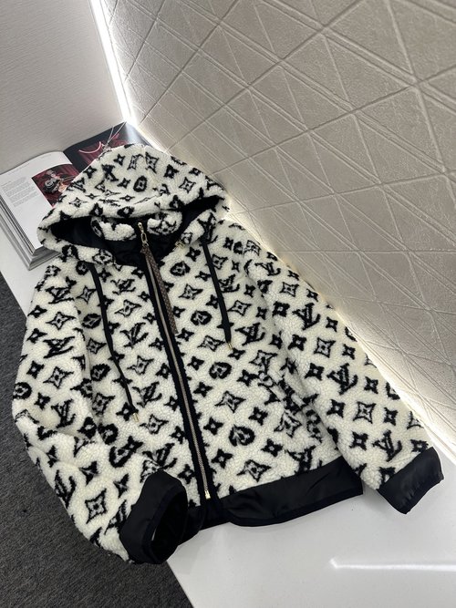 Louis Vuitton Custom Teddy Lamb Fur Hooded Jacket with Exquisite Details