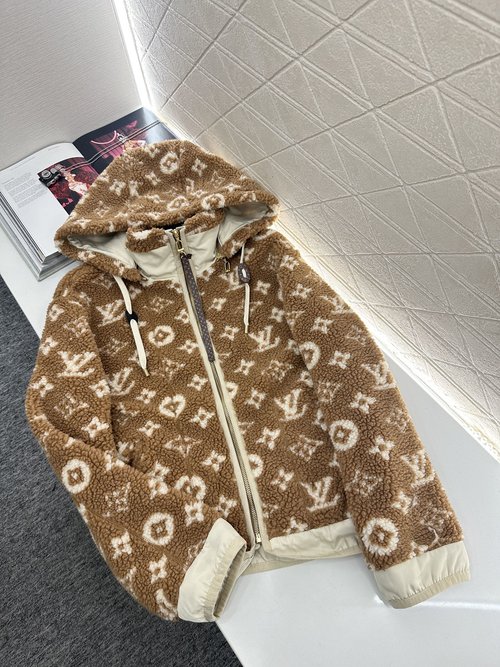 Louis Vuitton Custom Teddy Lamb Fur Hooded Jacket with Exquisite Details