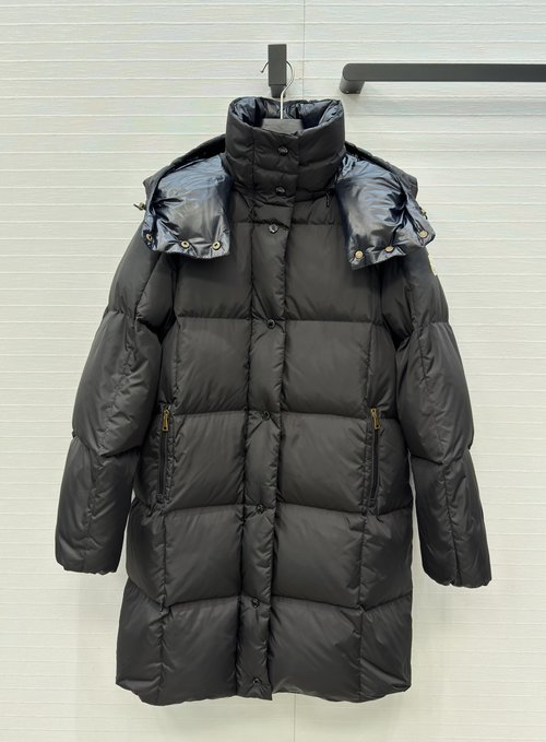 Moncler Classic Mid-length Down Jacket with Detachable Hood, 90% White Duck Down Filling