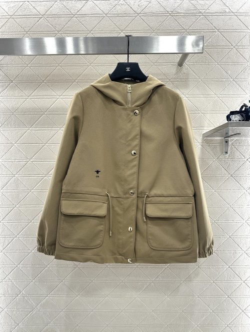 Dior Hooded Drawstring Trench Coat with Letter Jacquard Lining and Luxury Finishes