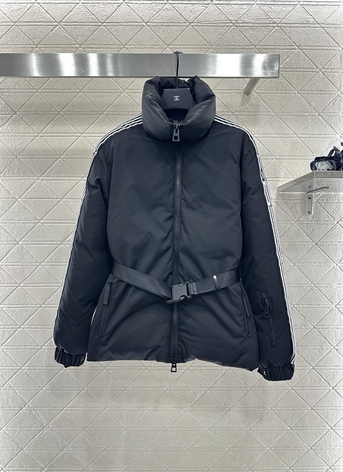 Dior Windproof Down Jacket with Striped Print and Belt