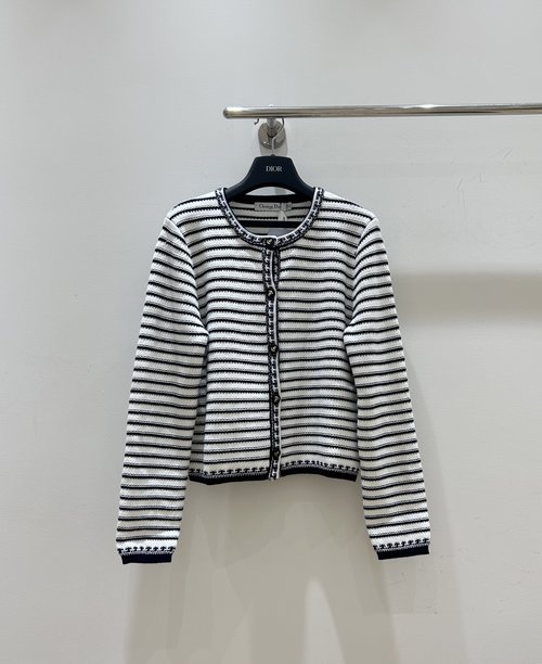 Dior Black and White Striped Cardigan with Boat Anchor Buttons, Distinctive