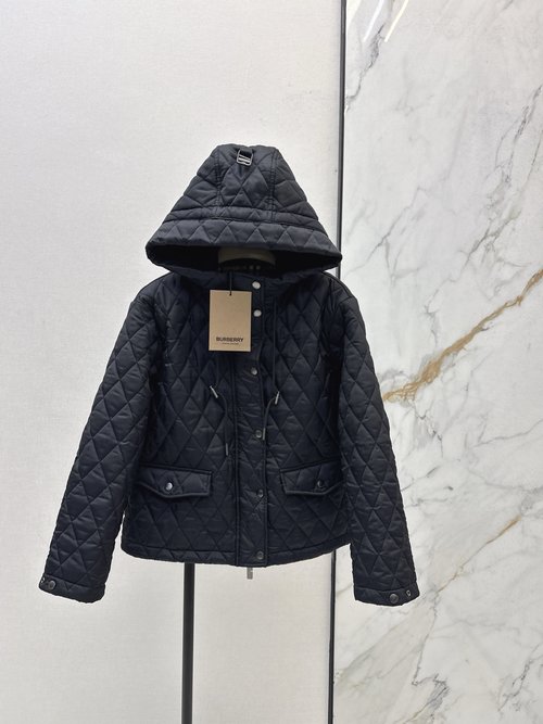 Burberry Quilted Grid Short Loose-Fit Hooded Cotton-Padded Jacket