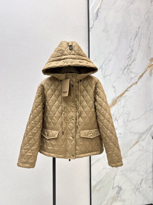 Burberry Quilted Grid Short Loose-Fit Hooded Cotton-Padded Jacket