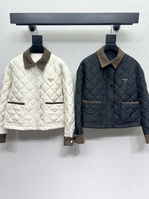 Prada Cute Embroidered Triangle Cotton Blend Jacket in Two Colors