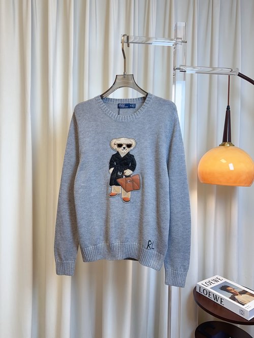 Polo Ralph Lauren Wool Top with Bear Cartoon Logo, Embroidered Patch and RL Logo