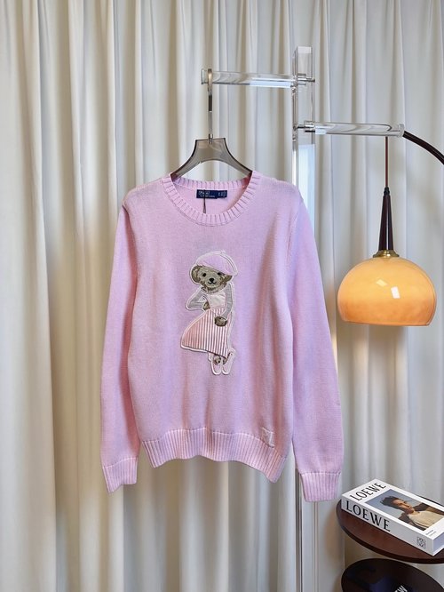 Polo Ralph Lauren Wool Top with Bear Cartoon Logo, Embroidered Patch and RL Logo