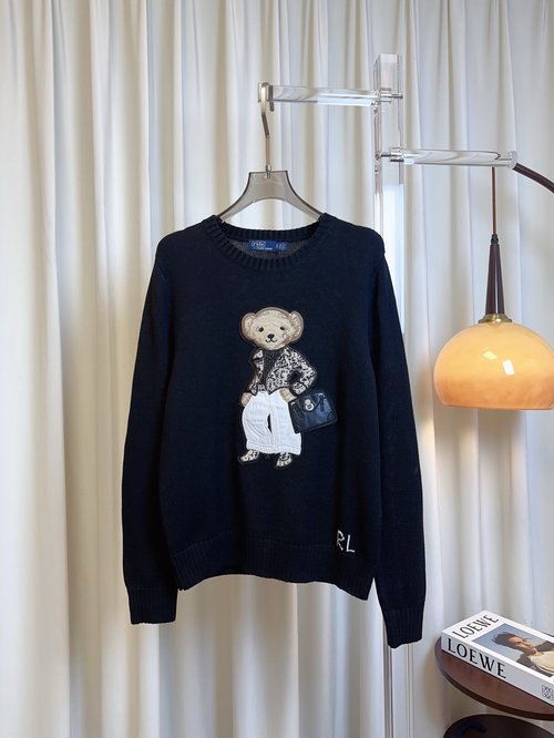 Polo Ralph Lauren Wool Top with Bear Cartoon Logo, Embroidered Patch and RL Logo