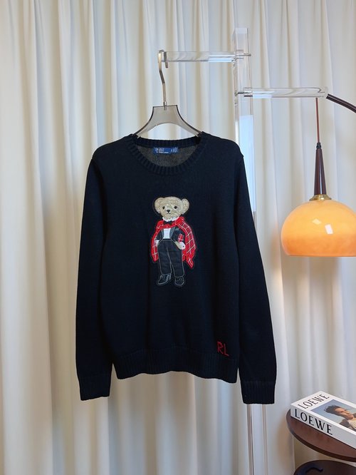 Polo Ralph Lauren Wool Top with Bear Cartoon Logo, Embroidered Patch and RL Logo