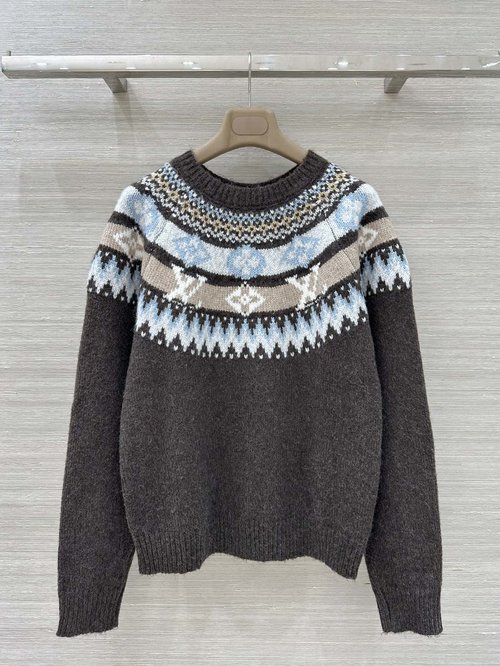 Louis Vuitton Brown Fair Isle Knit Sweater from Ski Collection, Soft and Stylish