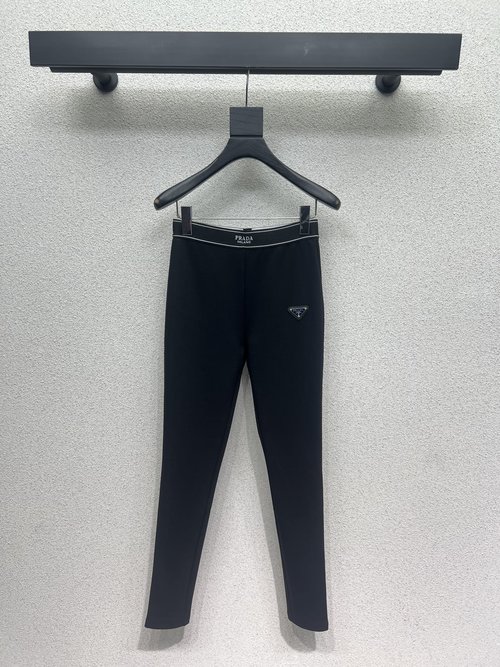 Prada Classic Ribbed Leggings with Triangle Logo and Slimming Effect