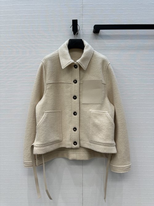 Loewe Stylish Workwear Jacket with Fur Collar and Handmade Leather Trim