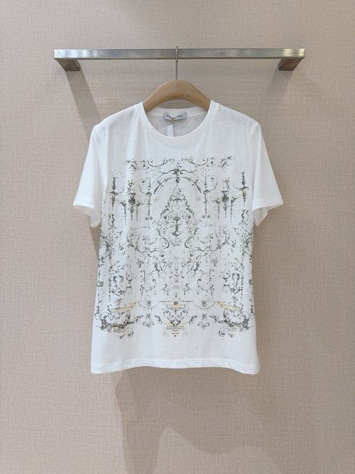 Dior Printable Cotton-Linen Blend Round Neck T-shirt for Matching