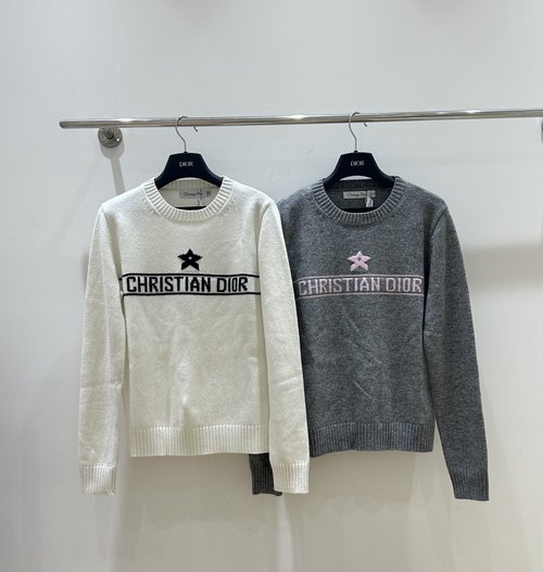Dior Star & Letter Embroidered Knit Round-Neck Sweater