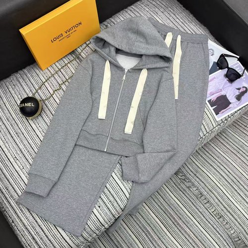 Louis Vuitton LOU New Hooded Sweatshirt and Straight-Leg Pants Set with Rhinestone Logo