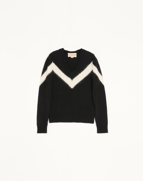 Valentino Soft Wool Knit Top with Collar Strap in Black and Red