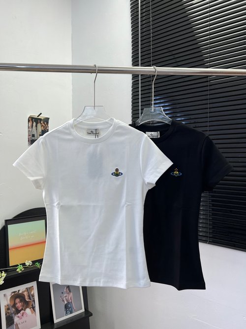 Vivienne Westhood Cotton Round Neck Saturn Embroidered Slim-fit T-shirt