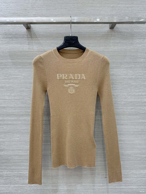Prada Knitted Top with Inlaid Letter Collar, Classic and Adaptable