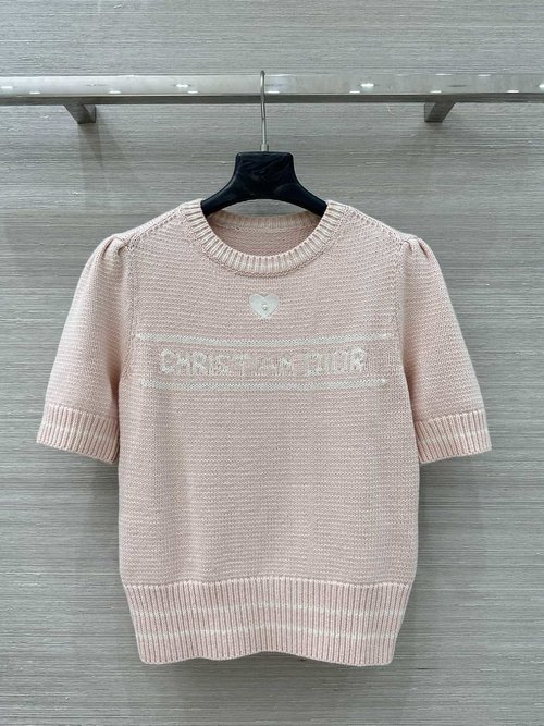 Dior Exclusive Autumn Pink Cashmere Top with Heart Embroidered